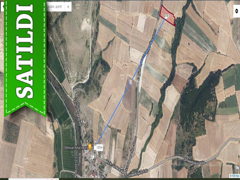 Edirne Merkez Suakacağı Köyü Satılık Arsa , 772 M2 Asfalt Caddeye Cephe Hisseli