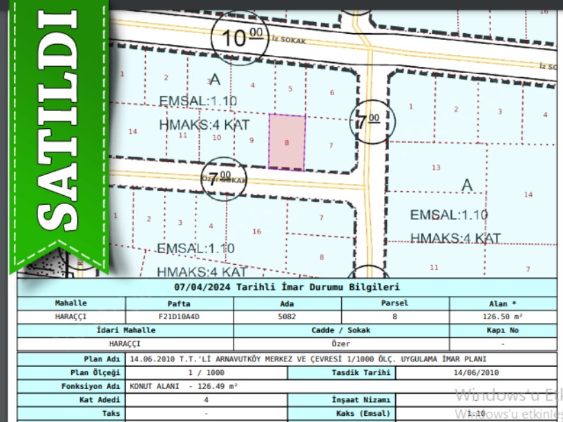 Arnavutköy Haraççıda Satılık Arsa , 126 M2 4 Kat İmarlı Merkezde Müstakil