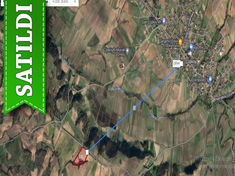 Edirne Uzunköprü Çöpköyde Satılık Arsa , 342 M2 Yolu Var Hisseli