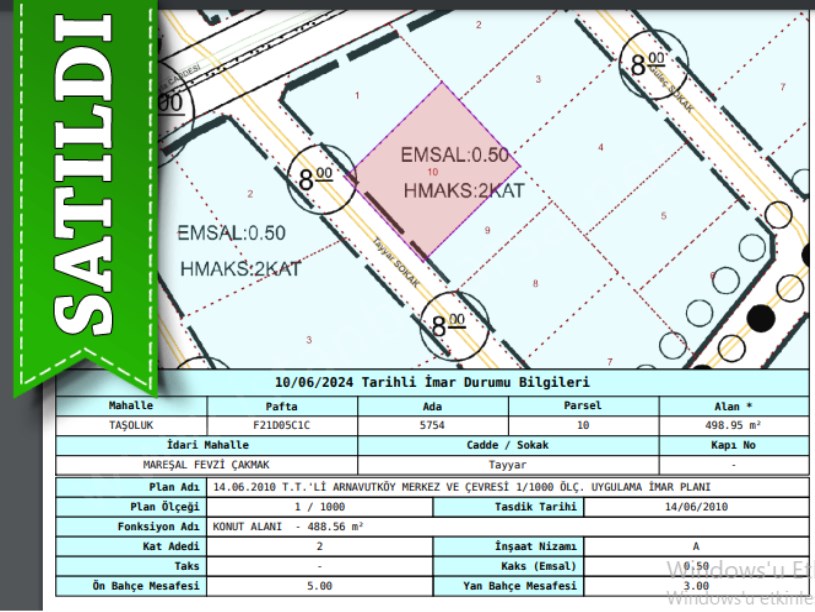 Arnavutköy Taşolukta Satılık Arsa , 500 M2 İmarlı Müstakil Caddeye Yakın