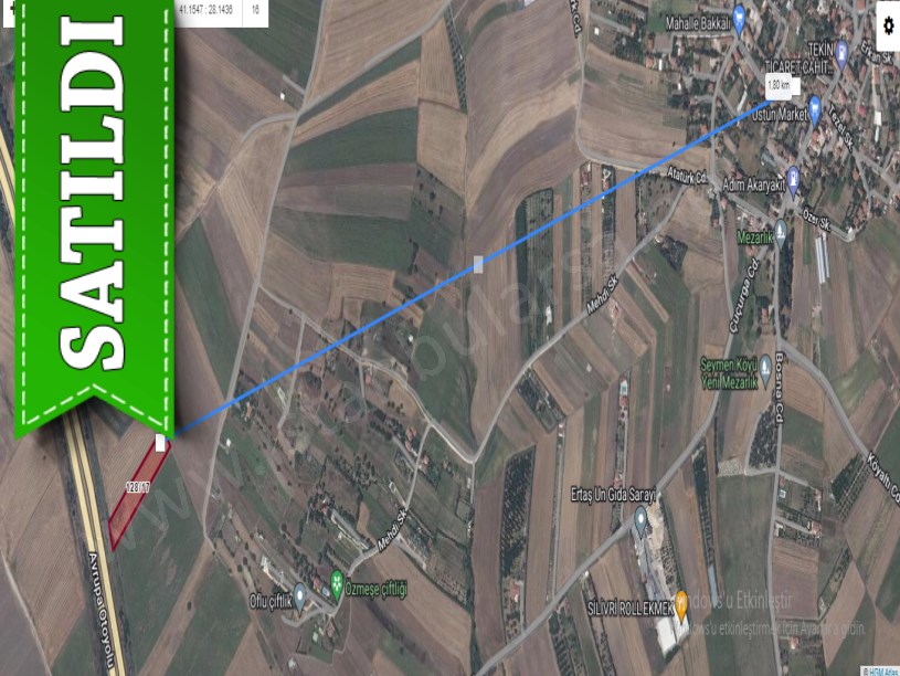Silivri Seymende Satılık Arsa , 480 M2 Hisseli Otoyola Cephe 