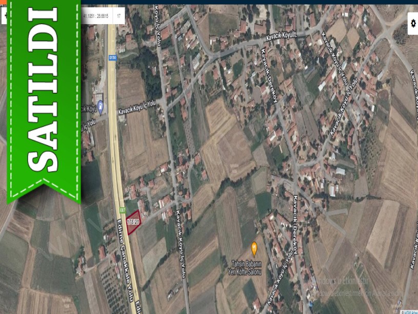 Edirne Uzunköprü Kavacık Köyünde Satılık Arsa , 886 M2 Müstakil İmarlı Otobana Cephe 