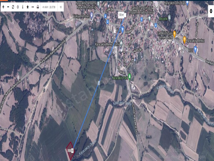 Çatalca Karacaköyde Satılık Arsa , 533 M2 Çaplı Çevrili Yolu Var Evlere Yakın 