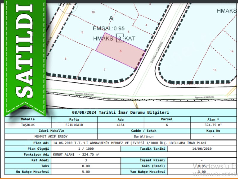 Arnavutköy Taşolukta Satılık Arsa , 325 m2 Cadde Cephe Müstakil