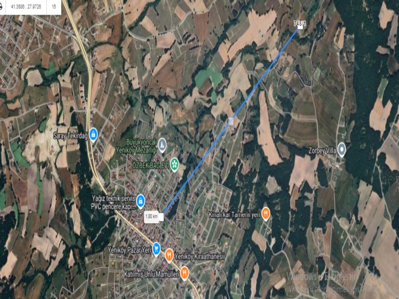Tekirdağ Saray Büyükyoncalı Mah Satılık Arsa , 468 m2 Tek Tapu Yolu Var Evlerin Yakını