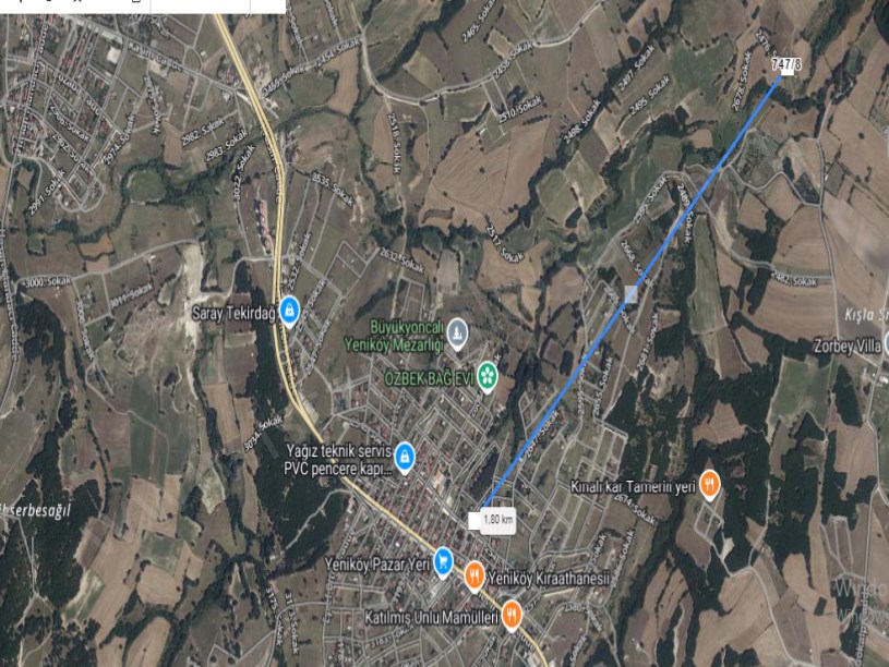 Tekirdağ Saray Büyükyoncalı Mah Satılık Arsa , 455 M2 Tek Tapu Yolu Var 