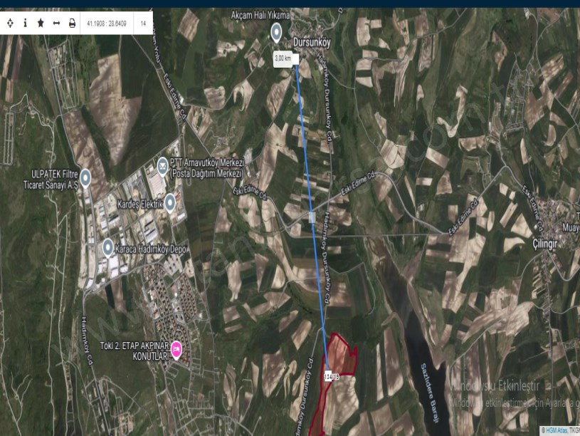 Arnavutköy Dursunköyde Satılık Arsa , 349 M2 Yolu Var Hisseli