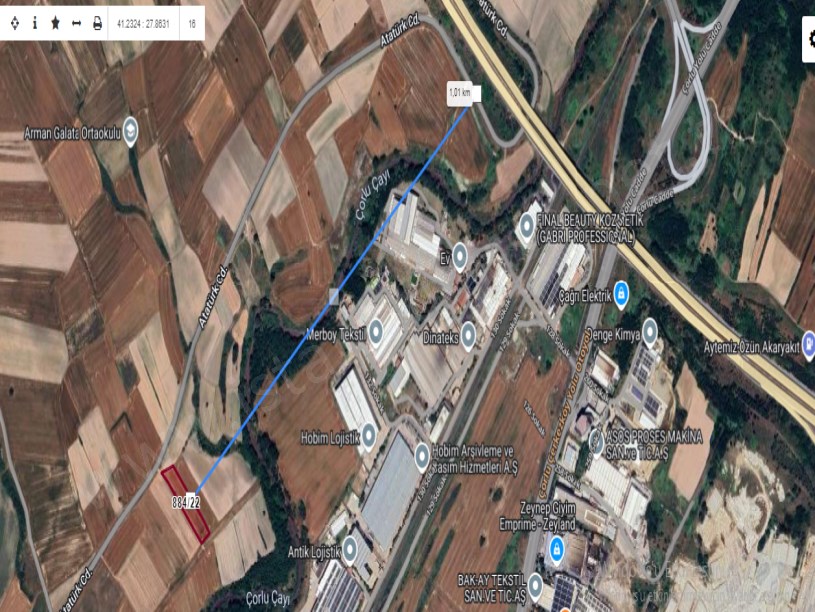 Tekirdağ Ergene Velimeşede Satılık Tarla , 4,268 m2 Cadde Cephe Müstakil Sanayi Bölgesine Yakın