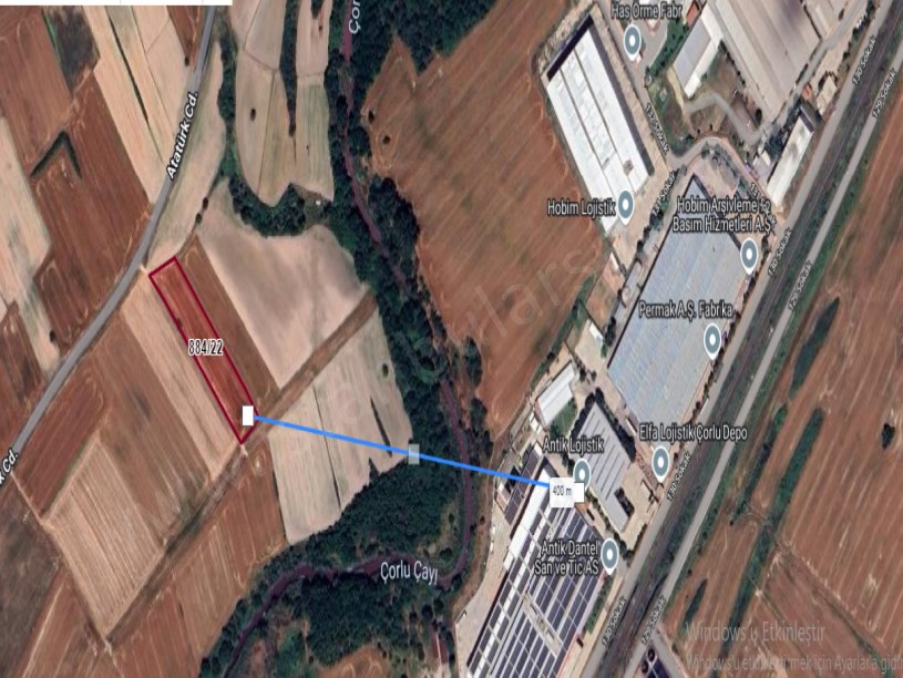 Tekirdağ Ergene Velimeşede Satılık Tarla , 4,268 m2 Cadde Cephe Müstakil Sanayi Bölgesine Yakın