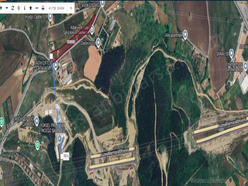 Çatalca İnceğizde Satılık Arsa , 1,100 M2 Cadde Cephe Evlerin Yakını Hisseli