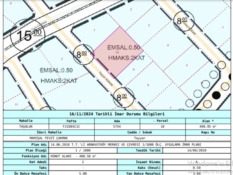 Arnavutköy Taşolukta Satılık Arsa , 499 m2 2 Kat İmarlı Müstakil