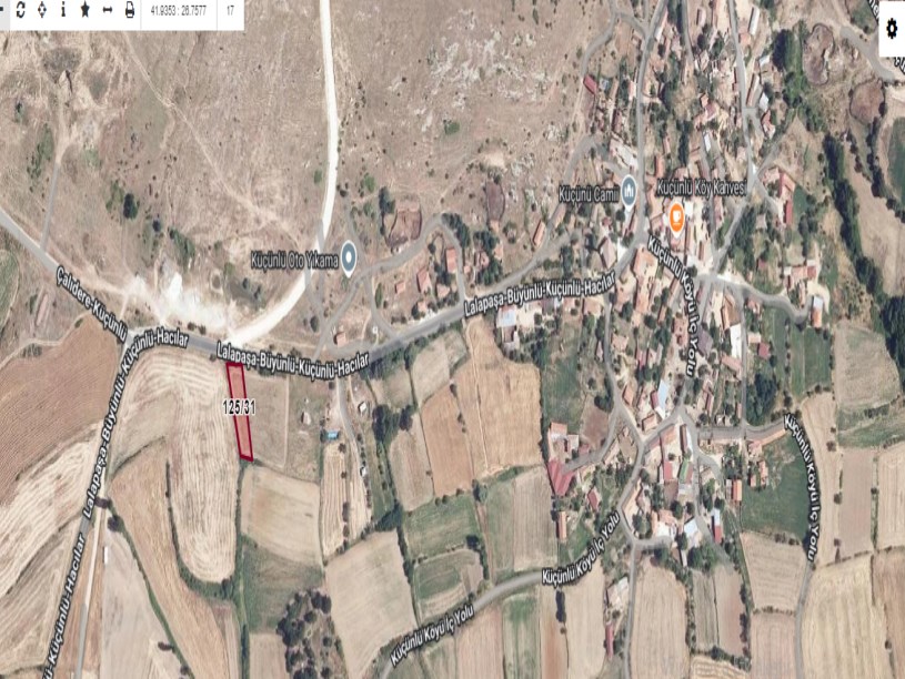 Edirne Lalapaşa Küçünlü Köyü  Satılık Arsa , 1,000 m2 İmarlı Arsa Asfalt Cephe Köy İçi
