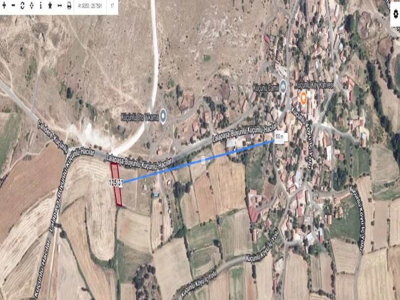 Edirne Lalapaşa Küçünlü Köyü  Satılık Arsa , 1,000 m2 İmarlı Arsa Asfalt Cephe Köy İçi