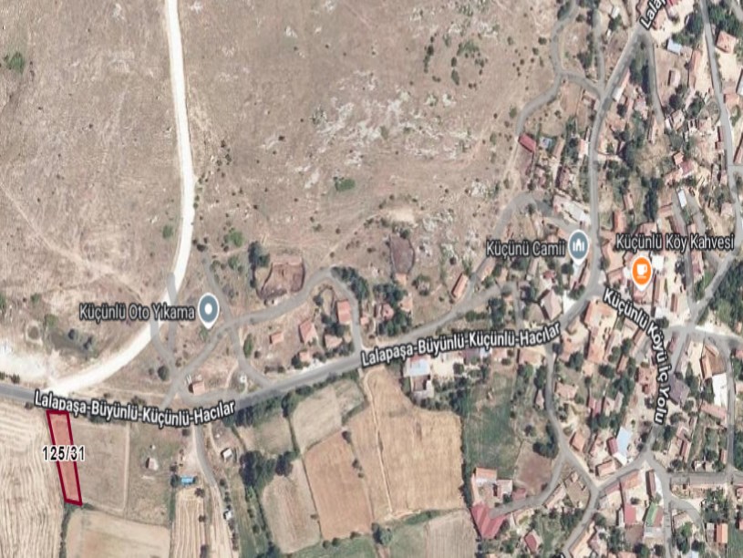 Edirne Lalapaşa Küçünlü Köyü  Satılık Arsa , 1,000 m2 İmarlı Arsa Asfalt Cephe Köy İçi