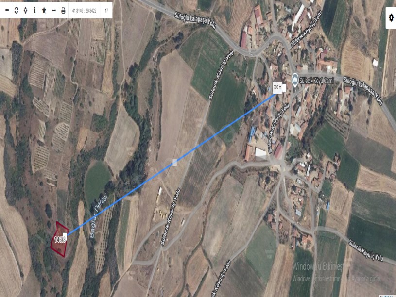 Edirne Süloğlu Sülecik Köyünde Satılık Tarla , 1,755 M2 Tek Tapu Köyün Dibinde