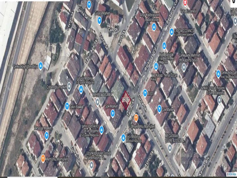 Tekirdağ Çerkezköy Fevzipaşa mah, Satılık Arsa , 312 m2 Müstakil Köşe Başı Merkezde