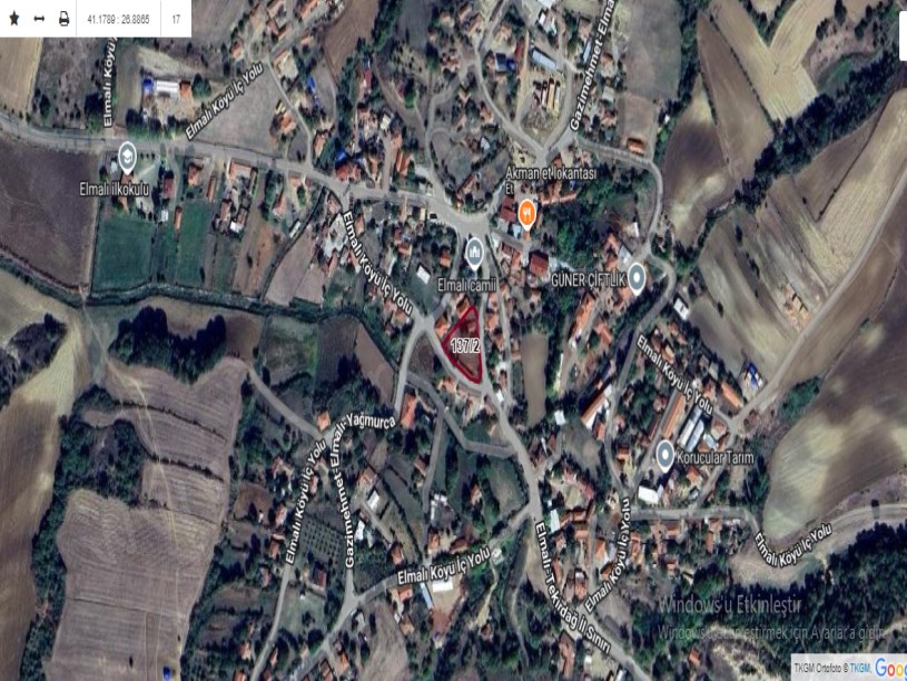 Edirne Uzunköprü Elmalı Köyünde Satılık Arsa ,1,412 m2 Merkezde Evlerin Yakını Yolu var