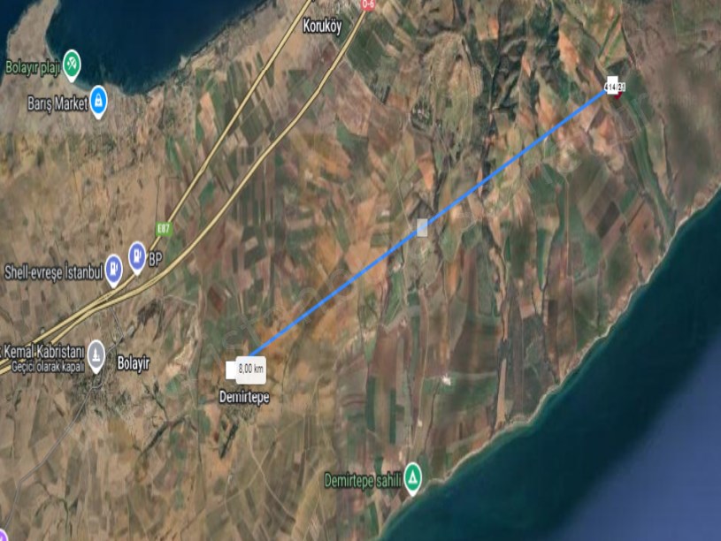 Çanakkale Gelibolu Demirtepe Köyü Satılık Arsa , 750 m2 Çaplı Yolu Var 