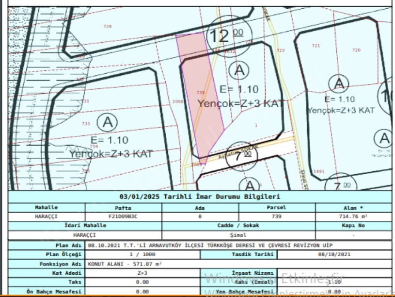 Arnavutköy Haraççıda Satılık Arsa , 710 M2 Müstakil 4 Kat İmarlı