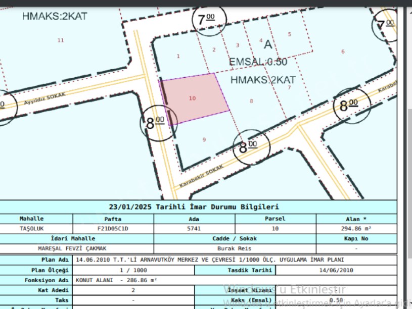 Arnavutköy Taşolukta Satılık Arsa , 168 m2 Merkezde Hİsseli 