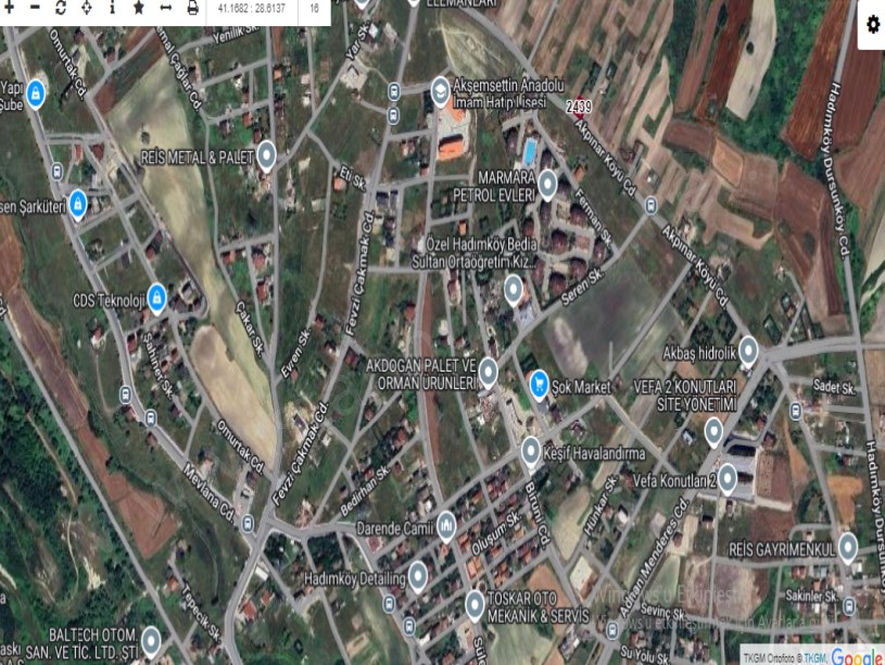 Arnavutköy Hadımköyde Satılık Arsa , 449 M2 Müstakil Cadde Cephe 