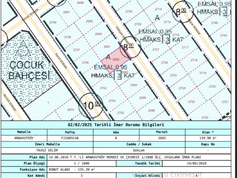 Arnavutköy Yavuzselim Mah Satılık Arsa , 140 M2 Müstakil Merkezde 
