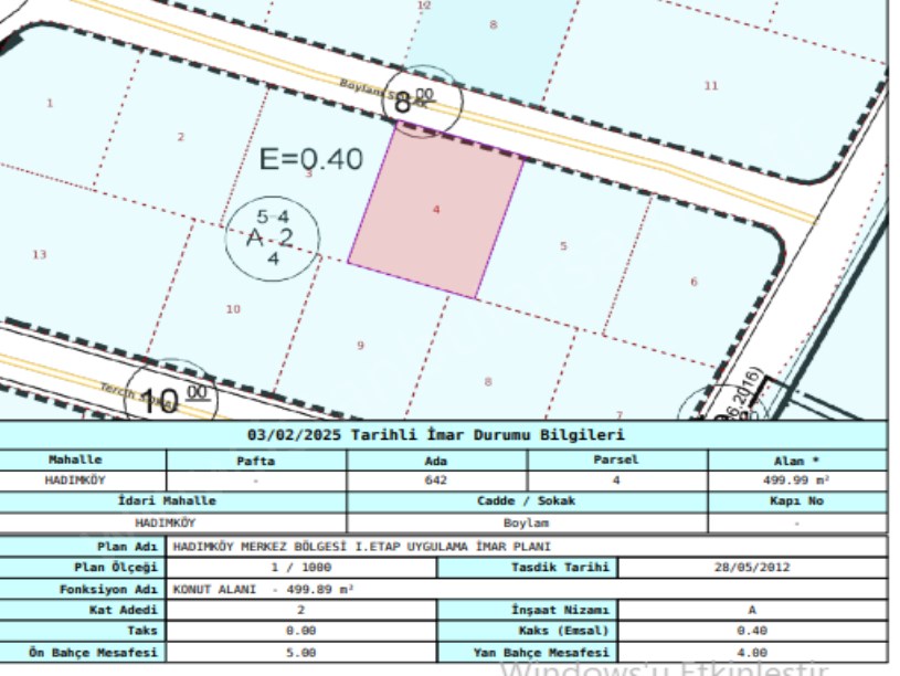 Arnavutköy Hadımköyde Satılık Arsa , 500 M2 Merkezde Müstakil  İmarlı