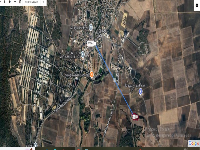 Edirne Süloğlu Şafak Mah Satılık Arsa , 1,938 m2 Hisseli Meraya Cephe