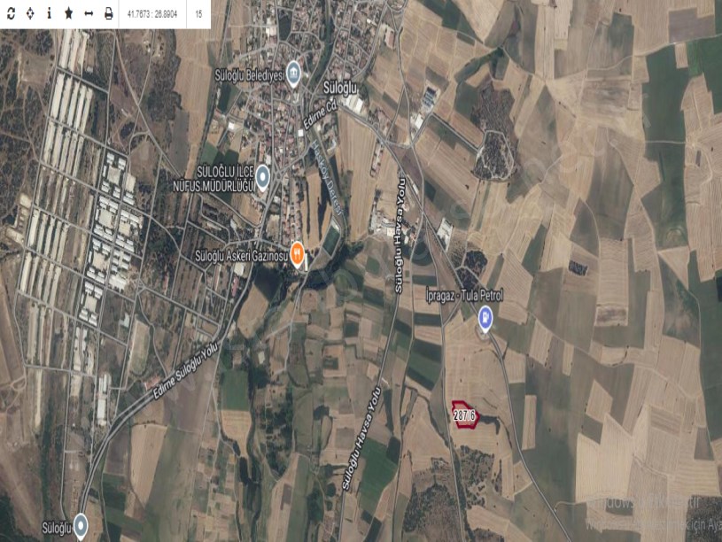 Edirne Süloğlu Şafak Mah Satılık Arsa , 1,938 m2 Hisseli Meraya Cephe