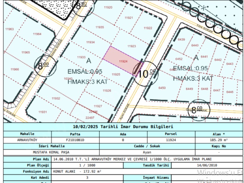 Arnavutköy Mustafa Kemalpaşa Mah Satılık Arsa , 185 M2 Müstakil  3 Kat İmarlı