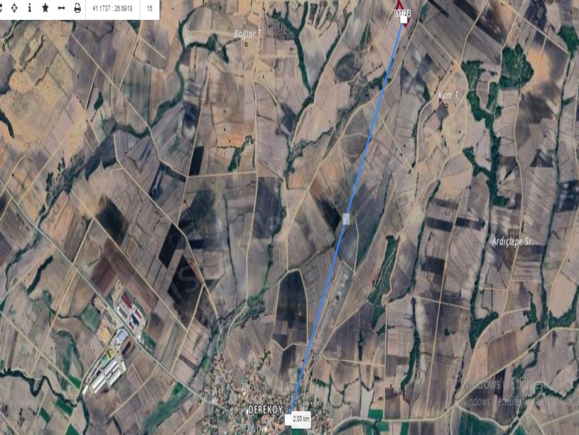 Edirne Uzunköprü Dereköy Köyü Satılık Tarla , 3,700 M2 Müstakil  Yola Cephe 