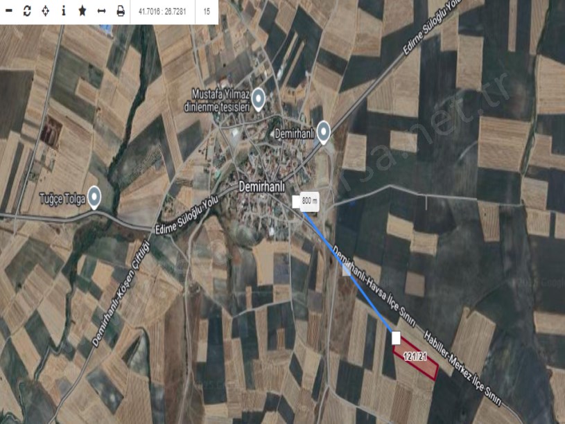 Edirne Merkez Demirhanlı Köyü Satılık Arsa , 261 m2 Hisseli