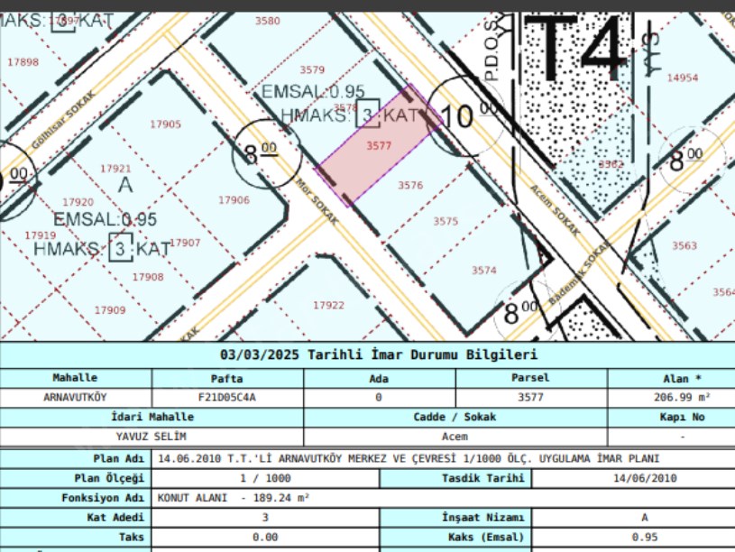 Arnavutköy Yavuzselim Mah Satılık Arsa , 207 M2 Müstakil İmarlı Caddenin Yakını