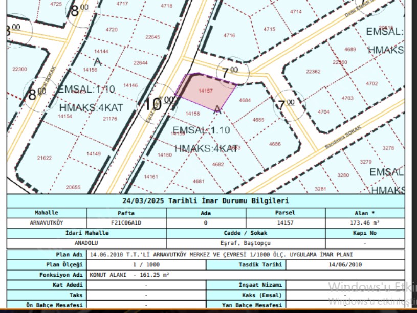 Arnavutköy Anadolu Mah Satılık Arsa , 173 m2 Müstakil Köşebaşı  İmarlı