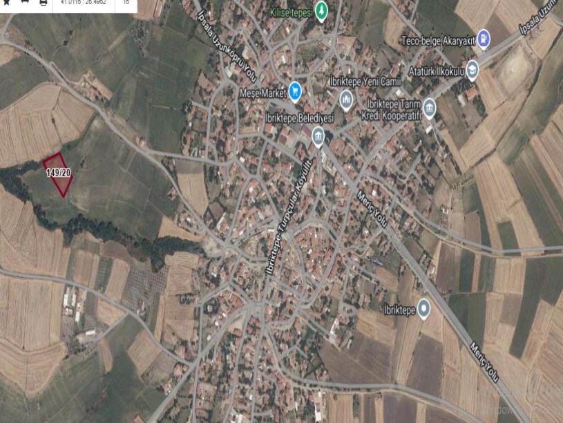 Edirne İpsala İbriktepe Köyü Satılık Tarla , 4 Dönüm Müstakil Köy Dibinde