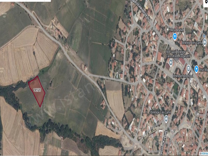 Edirne İpsala İbriktepe Köyü Satılık Tarla , 4 Dönüm Müstakil Köy Dibinde