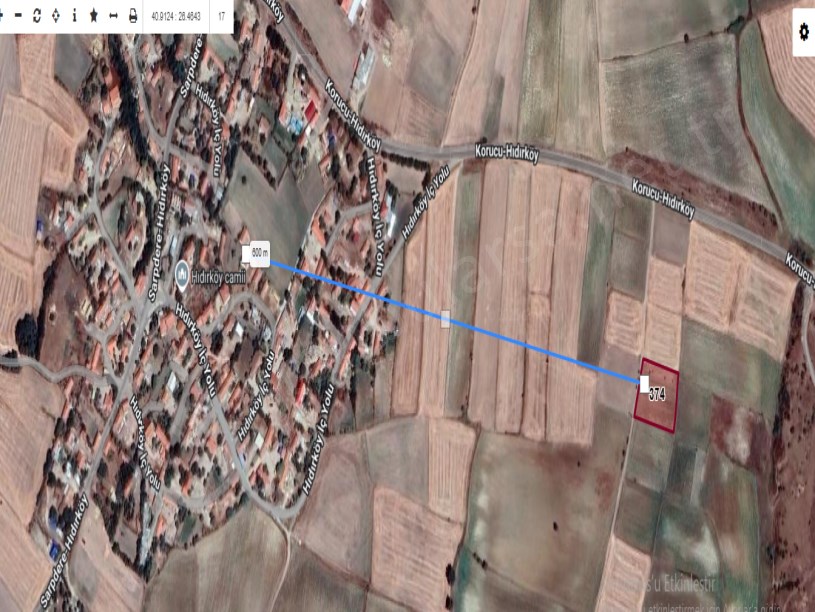 Edirne İpsala Hıdırköy Köyünde Satılık Arsa , 340 m2 Yolu Var Çaplı Köy Dibi