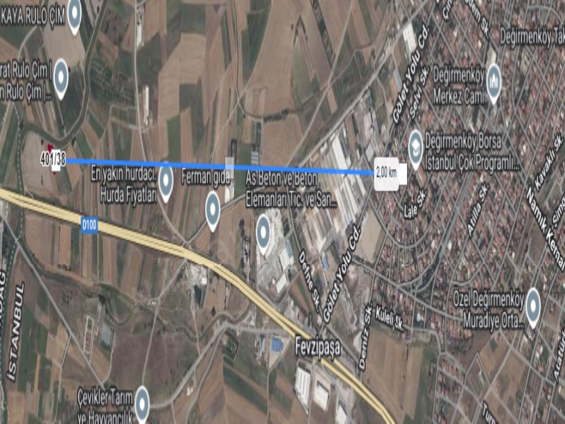 Silivri Değirmenköyde Satılık Tarla , 1,307 M2 Müstakil Yolu Var Çevrili