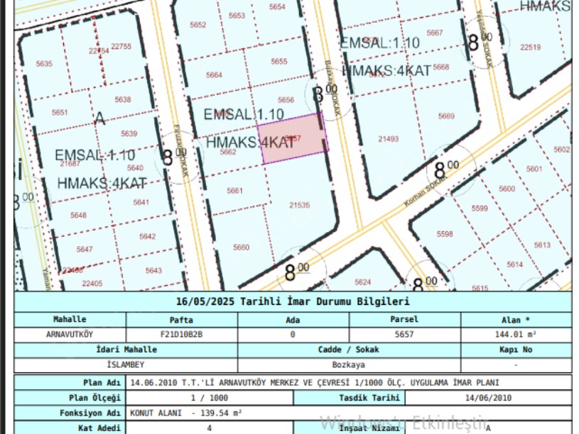 Arnavutköy İslambeyde Satılık Arsa , 144 m2 4 kat İmarlı  Merkezde Müstakil