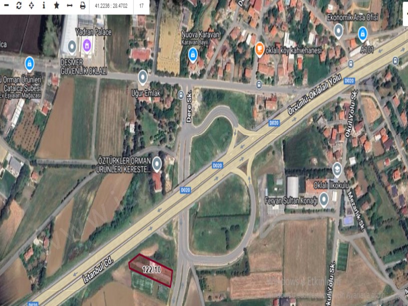 Çatalca Oklalıda Satılık Arsa , 225 M2 Merkezde Cadde Cephe  Hisseli