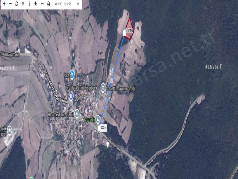 Çatalca Hisarbeylide Satılık Arsa , 500 m2 Çapı Yolu Mevcut 