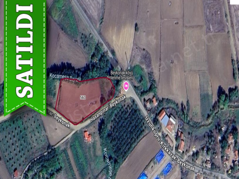 Edirne Uzunköprü Beykonak Köyünde Satılık Arsa , 1,068 m2 Çaplı Yolu Var