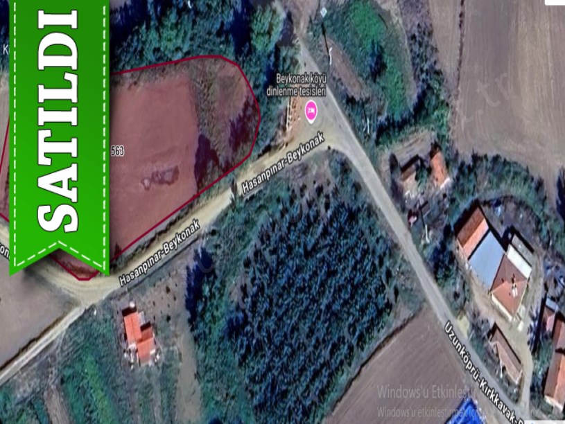 Edirne Uzunköprü Beykonak Köyünde Satılık Arsa , 1,068 m2 Çaplı Yolu Var