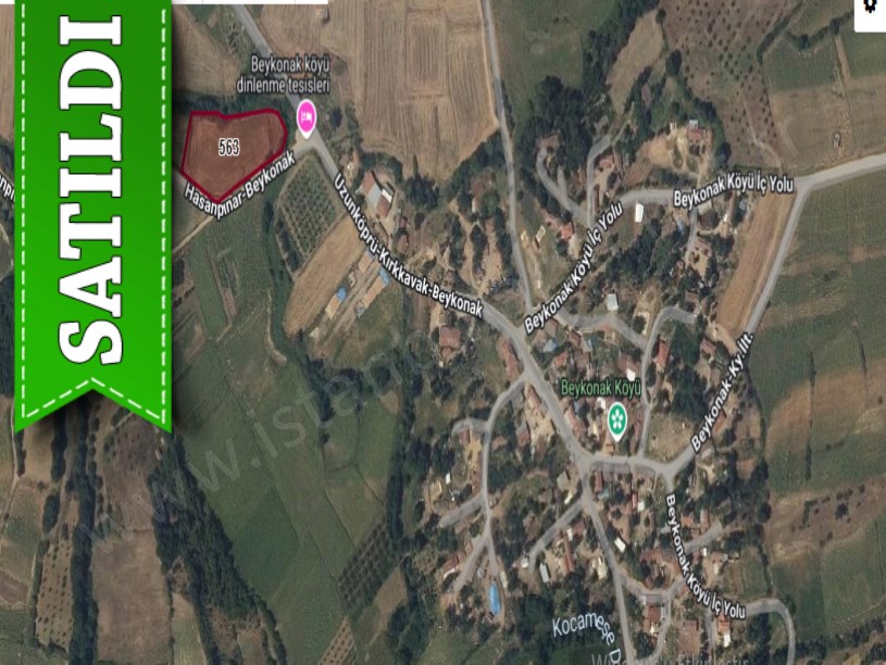 Edirne Uzunköprü Beykonak Köyünde Satılık Arsa , 1,068 m2 Çaplı Yolu Var