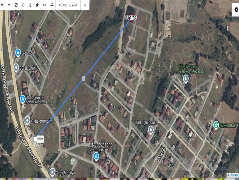 Tekirdağ Saray Büyükyoncalı Mah Satılık Arsa , 250 M2 Yolu Var Müstakil Merkezde 