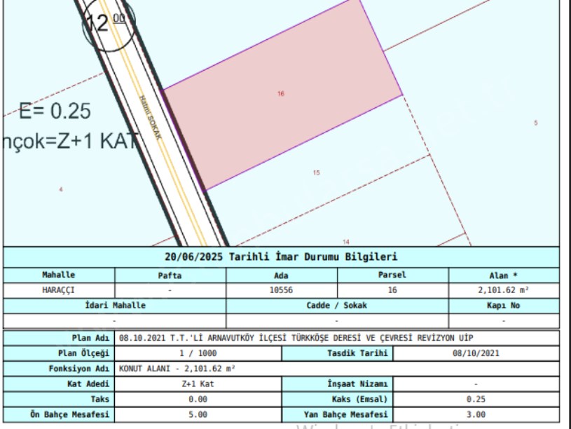 Arnavutköy Haraççıda Satılık Arsa , 2,100 M2 Müstakil 2 Kat İmarlı