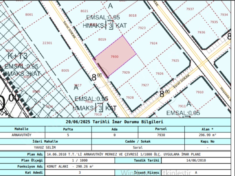 Arnavutköy Yavuzselim Mah Satılık Arsa , 297 M2 3 Kat İmarlı Müstakil Merkezde