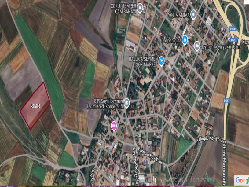 Tekirdağ Çorlu Seymende Satılık Arsa , 700 m2 Yolu Var Hisseli Merkezde 
