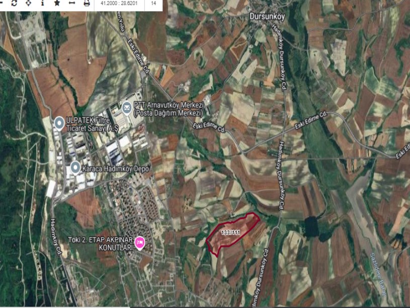 Arnavutköy Dursunköyde Satılık Arsa , 18,102 M2 Hisseli İmarlı