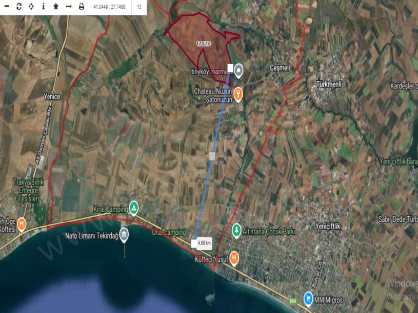 Tekirdağ Marmaraereğli Çeşmeli Mah Satılık Arsa , 1,345 M2 Yolu var Hisseli Evlerin Yakını